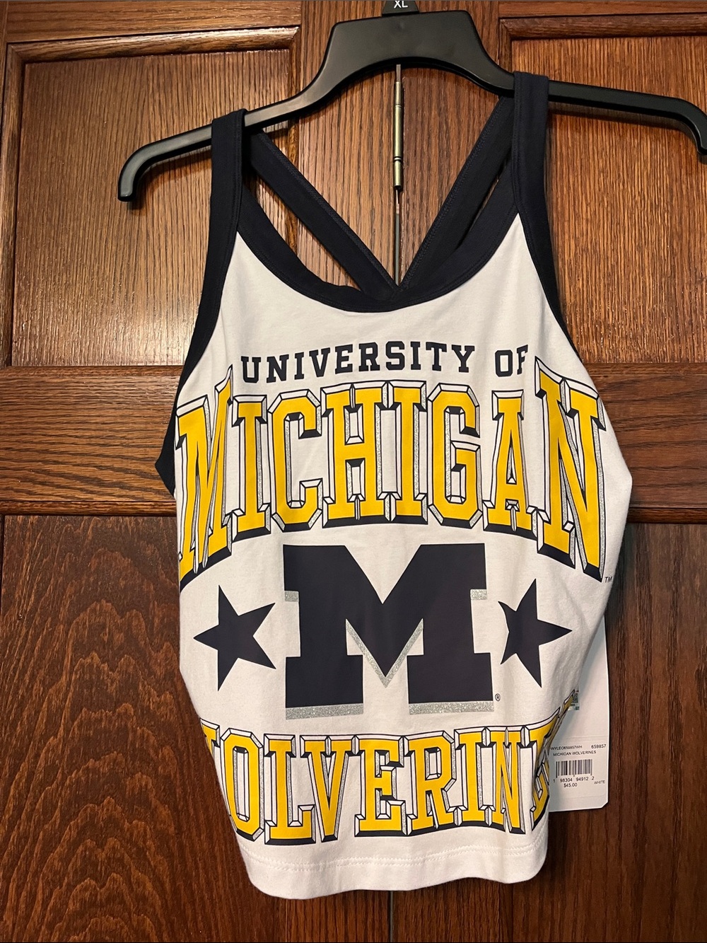 47 Women's White Tank with Navy and Maize Graphic